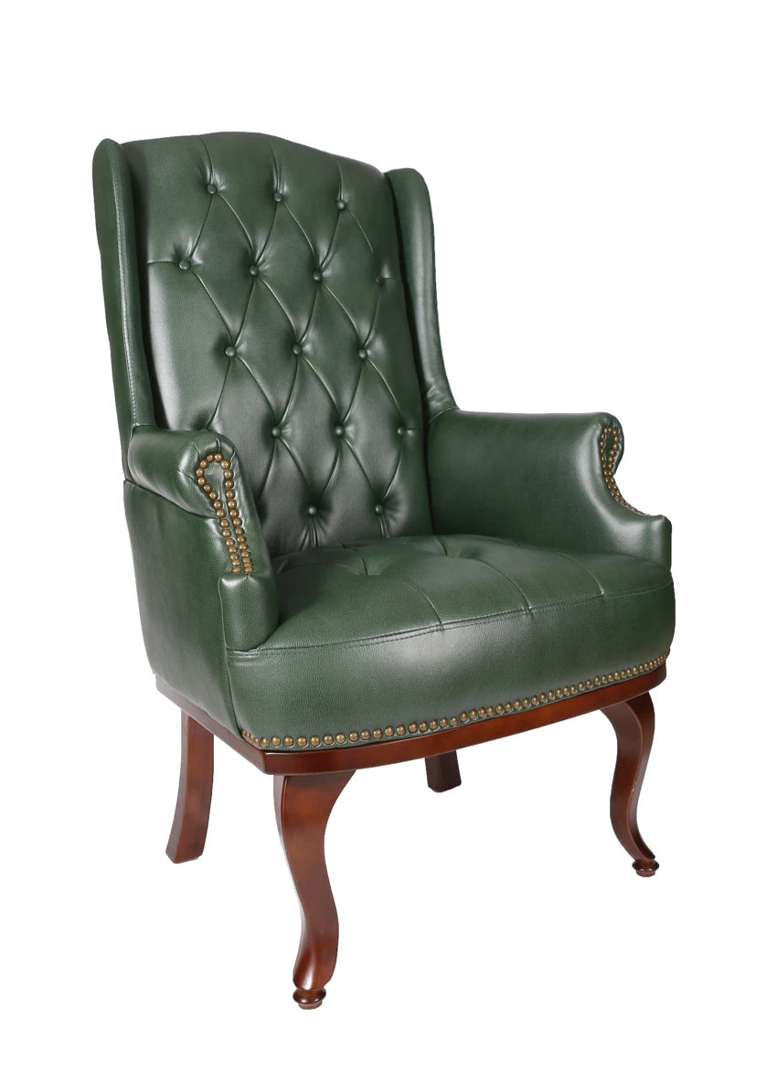 Chesterfield Style High Back Fireside Armchair in Antique Green